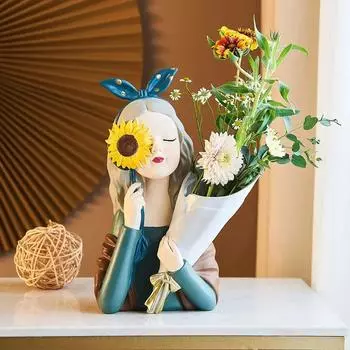 Эстетическая ваза для девочек-подсолнухов из смолы, креативные цветочные композиции, моделирование девочек, украшение для дома, крыльца, стола, ваза для сухих цветов