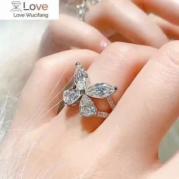 Эстетические кольца-бабочки Huitan, роскошные кубические циркониевые кристаллы, аксессуары для пальцев для женщин, серебряные украшения для свадебной вечеринки 6