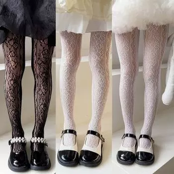 Эстетические колготки в европейском стиле для девочек, однотонные колготки с цветочным принтом и бантом для детей, летние чулки для девочек, носки S