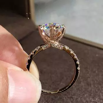 Эстетические обручальные кольца цвета розового золота для женщин, роскошные кольца с инкрустацией 6 когтей с кубическим цирконием, новые модные ювелирные изделия 10