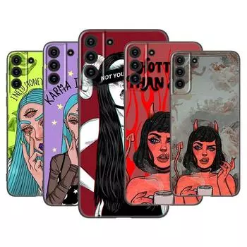 Эстетический чехол для телефона Devil Woman для Samsung Galaxy S22 Pro S21 S20 Ultra FE S10 Lite 5G S10E S9 S8 Plus Мягкий черный чехол из ТПУ Samsung S22 Ultra
