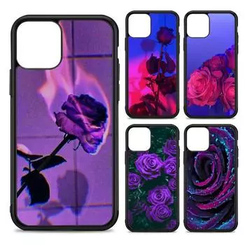 Эстетический чехол для телефона с фиолетовой розой, силиконовый чехол из ПК + ТПУ для iPhone 11 12 13 Pro Max 8 7 6 Plus X SE XR Hard Fundas iphone 14