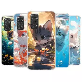 Эстетический чехол для телефона с милым котом и рыбкой для Xiaomi Redmi Note 13 12 12S 11 11S 10 10S 9 9S 11T 11E Pro Plus 8 8T 7 + Coque Coque Redmi Note 10 Pro