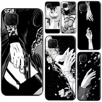 Эстетический черный чехол в стиле аниме для Huawei P40 P20 P30 Pro Mate 20 Lite P Smart 2019 Nova 5T Honor 50 Lite 10i 8X 9X Huawei P20