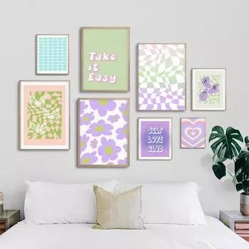 Эстетический датский постер с пастельным принтом, абстрактная фиолетовая, зеленая картина Canavs, Noridc, настенные художественные фотографии, коллаж, декор для подростковой комнаты, без рамки 21*30cm