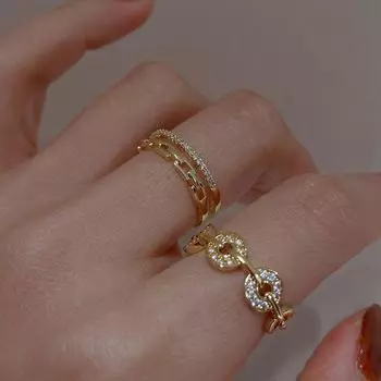 Эстетический дизайн ниши золотая монета двойная цепь указательный палец кольцо европейский веер многослойное кольцо женская мода личность роскошные ювелирные изделия One Size золотой