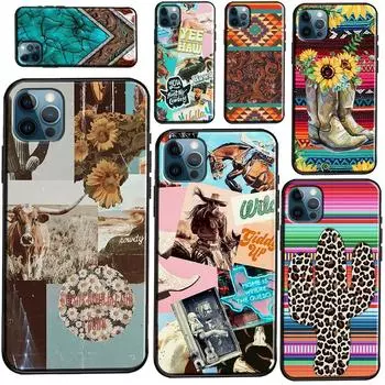 Эстетический мягкий чехол в стиле Western Cowboy Boho для iPhone 12 13 Mini 11 Pro Max XR X XS Max SE 2020 7 8 Plus, чехол для телефона iPhone 5 5S SE