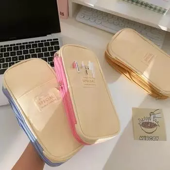 Эстетический пенал в стиле минимализма для студента, корейский косметический кейс, портативная сумка для хранения канцелярских принадлежностей большой емкости жёлтый