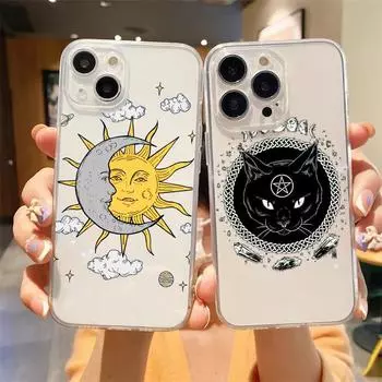 Эстетический прозрачный чехол для телефона Moon Tarot Cat для iPhone 14 13 11 12 Pro Max X XR XS 7 8 Plus SE, мягкий чехол, роскошный чехол Funda Capa iPhone XR