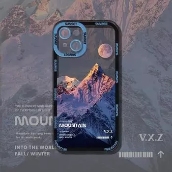Эстетичный прозрачный чехол для телефона Snow Mountain для iPhone 16 15 14 13 12 11 Pro Max X XR XS, роскошный прозрачный мягкий силиконовый противоударный чехол iPhone X розовый