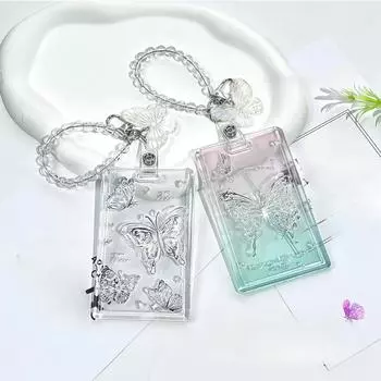 Эстетический прозрачный держатель для удостоверения личности с бабочкой, брелок для ключей для офиса, студентов, метро, автобуса, карточек на еду для девушек в стиле Kpop