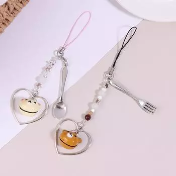 Эстетический ремешок для мобильного телефона Y2K, креативный ремешок для мобильного телефона с изображением медведя из мультфильма, кавайный брелок для телефона с бисером, подарки для пары бежевый