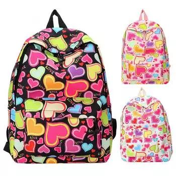 Эстетический рюкзак с красочным принтом в виде сердца и регулируемым ремнем. Школьный рюкзак. Рюкзак в консервативном стиле для девочек. Школьные путешествия. чёрный