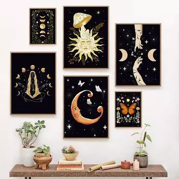 Эстетический Винтаж Ведьма Хиппи Девушка Плакат Принт Ведьма Создание Стены Ретро Абстрактная Холст Картина Комната Домашний Декор 21x30cm No Framed