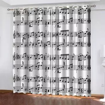 Эстетическое украшение комнаты 3D музыкальные ноты узоры оконные занавески гостиная декоративные затемняющие шторы для спальни W70xH160cmx2&Grommet Top