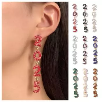 Эстетичные серьги Happy New Year, серьги со стразами и кристаллами для вечеринки на Новый год Red Crystal
