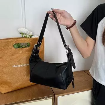 Эстетичные сумки через плечо большой емкости Y2k Vintgae Tote Bags для женщин Leisure Commuter Leather Handheld Handbags Black Beige