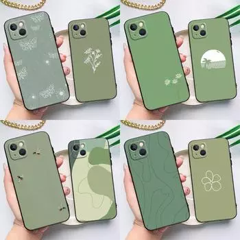 Эстетичный чехол Sage Green для iPhone 15 14 13 12 11 Pro Max XS X XR SE 2020 2022 7 8 Plus 12 13 Mini Cover Shell iPhone 12Pro MAX