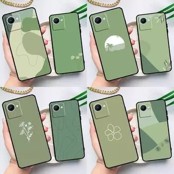 Эстетичный чехол Sage Green для Realme C55 C33 C31 C35 C30 C11 C15 C25s C21Y GT Neo 5 3T 2T 8 9 10 11 Pro Plus Realme C55