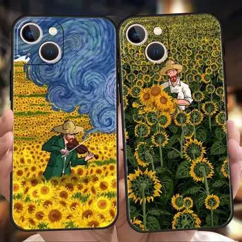 Эстетичный роскошный чехол для телефона с изображением подсолнечника для iPhone 11 12 13 14 15 Pro Max Mini X XR XS 7 8 Plus SE, мягкий силиконовый чехол черного цвета iPhone 11 Pro