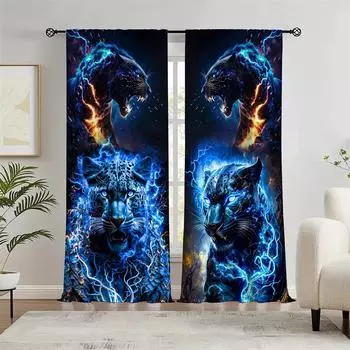 Эстетичный свирепый леопардовый лев 2 шт. Шторы с изображением животных для детей, спальни, офиса, кухни, гостиной, кабинета, оконного оформления, домашнего декора W50 X H130(CM)X2&Hook