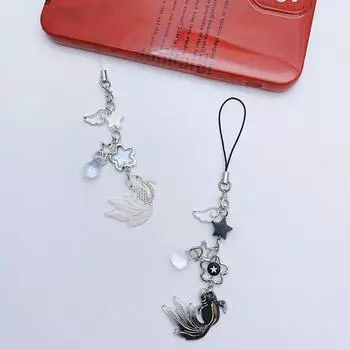 Эстетика Y2K Креативный телефонный шнурок с золотой рыбкой Модная звезда с бусинами Ремешки для мобильных телефонов Цепочка для ключей для сотового телефона белый