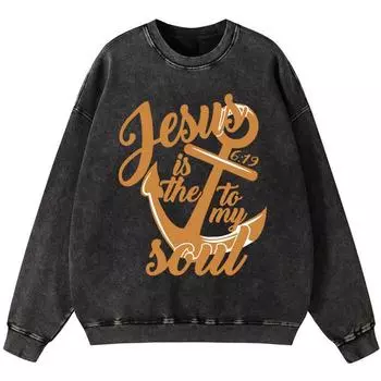 Jesus Is The To My Soul Womens Vintage Washed Cotton Sweatshirt Street Thin style Pullover Hoodies Hip Hop Crewneck S