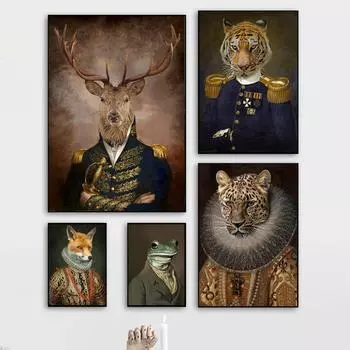 Этап Ретро Портрет Плакат Печать Холст Стены Искусства Ренессанс Голова Животного Украшения Гостиной 21cm30cm NoFrame