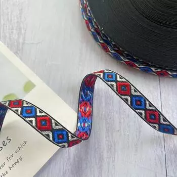 Этническая геометрическая жаккардовая стропа-аксессуар AH-2855, ширина 1,4 см.