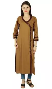 Этническая Курти Дизайнер Болливуд Курта Женщины Повседневная Верхняя Туника Платье 10 коричневый