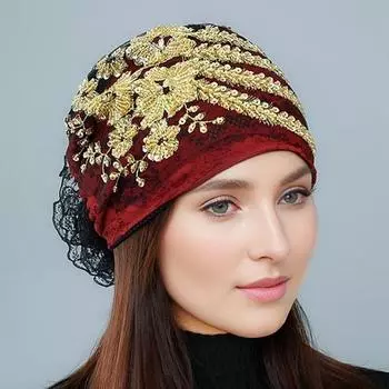 Этническая модная шапка-шарф, тяжелая промышленная повязка на голову с хвостом феникса, тонкая шапка Баотоу в западном стиле, шляпы и кепки (Женский) One size
