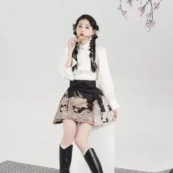 Китайский стиль династии Мин этническая мода темперамент лошадь лицо юбка летняя короткая юбка для женщин 2XL чёрный