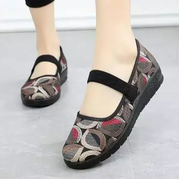 Этническая обувь, женская весенне-осенняя повседневная женская обувь, мягкая вышитая традиционная китайская обувь Мэри Джейн на плоской подошве 36 чёрный