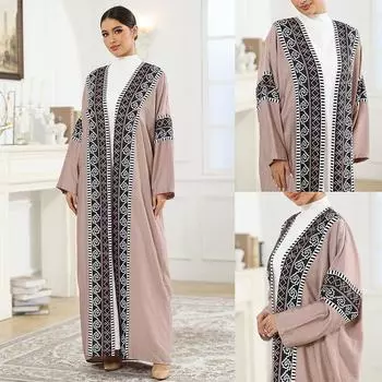 Этническая одежда в мусульманском стиле, большое свободное платье-кардиган, модный принт, халат 3XL
