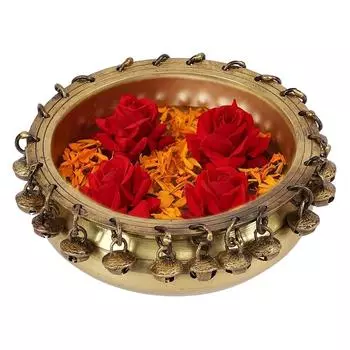 Этническая традиционная 6-дюймовая латунная чаша Urli с колокольчиками, демонстрационный образец, латунная Urli для декора, подарки на новоселье, стандартная, упаковка из 1 шт.