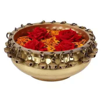 Этническая традиционная 6-дюймовая латунная чаша Urli с колокольчиками, демонстрационный образец, латунная чаша Urli для декора, подарки на новоселье, стандартная, упаковка из 1 штуки, новая