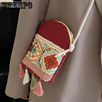 Этническая женская сумка в старинном стиле, сумка на одно плечо, женская модная сумка с кисточками коричневый