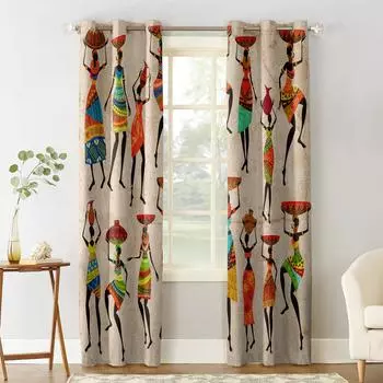 Этнические африканские женские оконные шторы кухонные шторы панельные шторы для домашнего декора шторы для гостиной шторы для спальни 135W x 60H(cm)