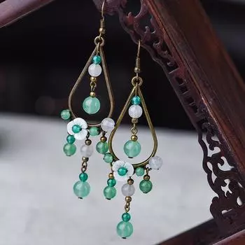 Этнические длинные серьги-подвески для женщин с ракушками и цветами, винтажные ювелирные изделия, мода