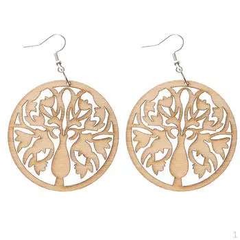 Этнические круглые деревянные серьги ручной работы с резьбой и крючком, мотаются