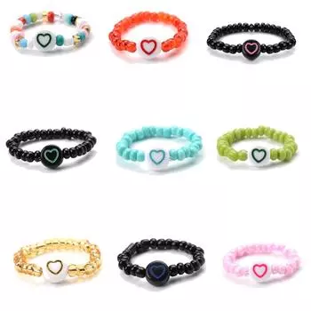 Этнические очаровательные эластичные кольца в форме сердца для женщин, разноцветные смоляные бусины, сложенные кольца, аксессуары для рук 1