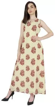 Этнические платья длиной до щиколотки с принтом Бимба для женщин, повседневное платье без рукавов, индо-вестерн 3XL бежевый