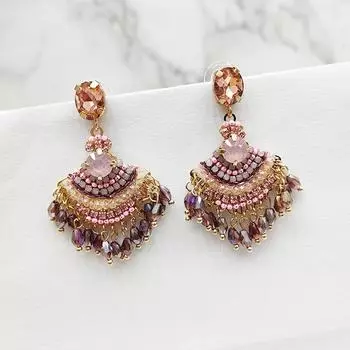 Этнические ретро-серьги ручной работы из цветного бисера с бахромой в форме веера, серьги-гвоздики в стиле бохо