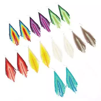 Этнические серьги из рисовых бусин, ручное плетение, радужные серьги-подвески, длинные серьги с кисточками для женщин Style G