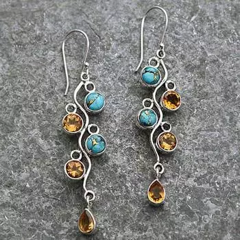Этнические серьги-капли в стиле бохо с синим цирконием, винтажные металлические длинные висячие серьги-подвески, свадебные украшения, подарок