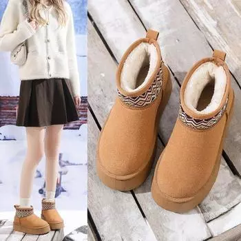 Этнические ветровые зимние сапоги с толстой подошвой, женские новые зимние сапоги с меховой подкладкой из хлопка, нескользящие большие хлопковые туфли 35 малиновый