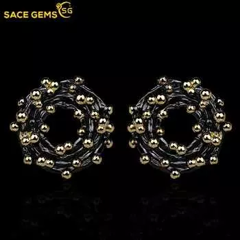 Этнические винтажные серьги SACE GEMS, роскошные двухцветные серьги-гвоздики для женщин, модные ювелирные изделия чёрный