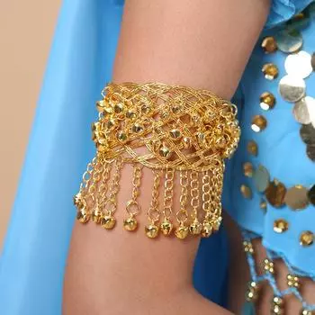 Этнический браслет-колокольчик для женщин, танцевальный индийский ретро-браслет, полый ручной колокольчик, бахрома, аксессуары золотой