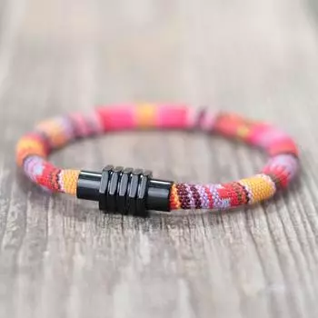 Этнический браслет ручной работы в стиле бохо из ткани шириной 6 мм для мужчин и женщин, Тибетский магнитный браслет для любовника, лучшего друга, одинаковые ювелирные изделия Homme 17.5cm чёрный