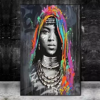 Этнический холст, женский настенный холст, картина маслом, Этнический африканский красочный портрет, уличное граффити, винтажные принты для плакатов, рисунок, настенный декор, Эстетический 20x30cm No Frame белый